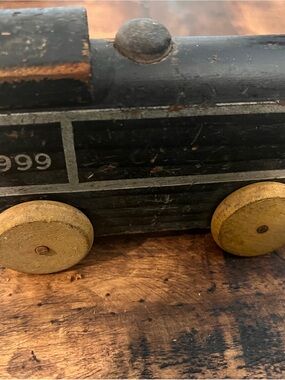 Vintage Strombecker Classic Black Wooden Toy Train Car with Yellow Wheels